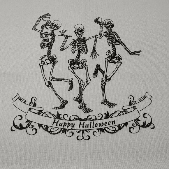 Dancing Skeletons Happy Halloween Square Pillow Cover With Zipper Closure White - Picture 10 of 11